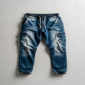 Pantalones Jogger de Mezclilla Vintage para Hombre, Estilo Sólido, para Verano |   Ropa Urbana Transpirable y Ecológica con Cintura Elástica y Logotipo Personalizado - Product Image 4