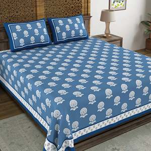 BLOCKS of INDIA Hand Block Printed Cotton <b>Super</b> <b>King</b> Size Bedsheet 270 X 270 Fitted & Flat Sheets - Product Image 2