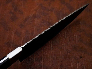 Handmade Damascus Steel Modern Ambidextrous Kitchen Chef Knife Set High Quality <b>Vegetal</b> Cutting Leather Sheath <b>Brushed</b> Finish - Product Image 5