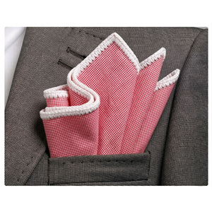 Handmade Knitted Edge Signature Border <b>Red</b> and White <b>Gingham</b> Handkerchief Perfect Dining Pocket Square for Blazers Suit - Product Image 1