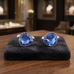Niharika Gems Designer Handcrafted 925 <b>Sterling</b> <b>Silver</b> Handmade Bezel Setting Unisex Cufflinks Set Elegant Formal Gift - Product Image 3