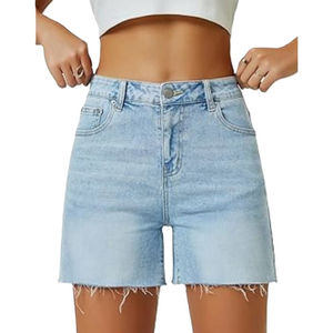 Venta al por mayor de mujeres nueva moda Streetwear pantalones cortos de pierna recta pantalones cortos largos de mezclilla de cintura alta para mujeres 2026 - Product Image 4