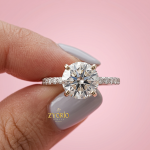 14K <b>Gold</b> Round Cut Solitaire <b>Ring</b> Pave <b>Set</b> Engagement <b>Ring</b> Classic Bridal Wedding <b>Ring</b> for Women - Product Image 2