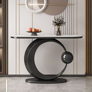 Modern Design Black Color Metal <b>Console</b> <b>Table</b> with <b>Marble</b> Top Sleek Design for Entryway Living Room or Hallway Deco - Product Image 4