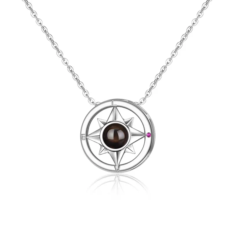 Sterling Silver I Love You Necklaces 100 Languages for Women Girls Roman Compass Pendant Projection Jewelry