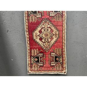 Turkish Rug, Small 1.6x3 ft Vintage Rug, <b>Red</b> Black Bordered <b>Wool</b> Rug - Product Image 2