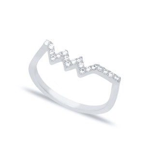 Anillo de circonita en zigzag con cuentas, joyería turca artesanal de plata de ley 925, elegante, minimalista y pequeña. - Product Image 4