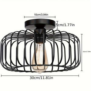 Luminaire de plafond moderne en métal noir avec douille E27 et 1 abat-jour en forme de flamme pour cuisine, couloir, salon, style suspendu - Product Image 3
