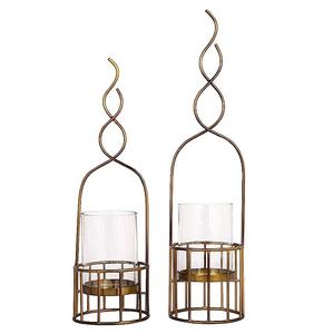 Soporte de vela con acabado de oro antiguo de Metal en forma de cesta Juego de 2 para decoración de sala de estar para el hogar Portavelas - Product Image 1