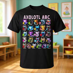 Camiseta Kawaii Axolotl ABC Animals, Talla Grande, Diseño Promocional con un Concepto Adorable - Product Image 2