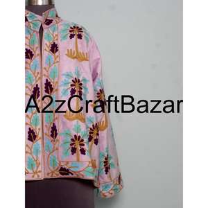 Handmade Floral Embroidery Indian <b>Velvet</b> Bomber <b>Jacket</b> for <b>Women</b> Short Winter Cotton Lining Reversible Breathable Party Wear - Product Image 3