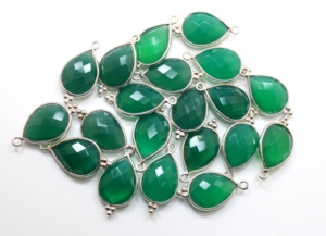 925 Sterling Silver Green Onyx Facettes Poire Forme Pendentif Lunette Réglage 10X14MM pour Mariages Anniversaires Fêtes Fiançailles - Product Image 3