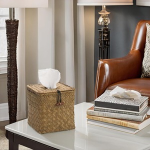 Boîte à serviettes décorative carrée en papier raphia avec logo personnalisable boîtes à mouchoirs en jonc de mer pour décoration de chambre d'enfants et d'adultes - Product Image 4