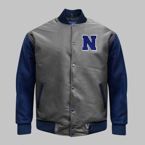 Veste universitaire en laine et cuir pour homme, col montant, style rétro, unisexe, sur mesure, vente en gros, fournisseur OEM - Product Image 3