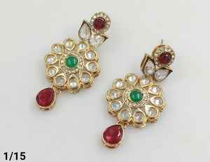 Fashionable Latest Stylish Flower Designer Stone & Kundan Earring Set Indian High Gold Plated Jewelry Kundan Earring Set Women - Product Image 6