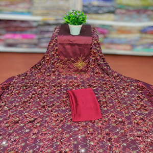 Tissu jacquard uni de qualité supérieure, aspect premium, somalien, bordeaux, Fransawi Dirac, avec motif de feuilles en pierre - Product Image 1