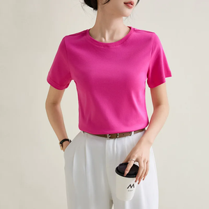 Camiseta ajustada personalizada para mujer manga corta 96.5% algodón 3.5% Spandex con etiqueta personalizada - Product Image 6