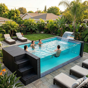 สระว่ายน้ำสำเร็จรูปแบบตั้งพื้น, สระว่ายน้ำไฟเบอร์กลาสกลางแจ้งพร้อมอุปกรณ์ปั๊มกรองสำหรับครอบครัวในสวนหลังบ้าน - Product Image 1