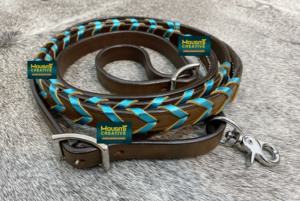 Vente en gros rêne personnalisable en cuir de cheval équestre occidental Turquoise feuille de dentelle métallique tressée rêne pour cheval de vache argentine - Product Image 5