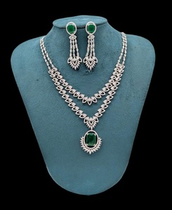 Designer Double Layer Zircon Diamond <b>Necklace</b> <b>Set</b> With <b>Earrings</b> <b>Silver</b> Finish <b>Necklace</b> <b>Set</b> CZ Diamond For Wedding For Women - Product Image 4