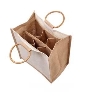 Sac de jute biologique de haute qualité Logo personnalisé Mini porte-bouteille de vin toile matériel de fournisseur indien pour le shopping - Product Image 3