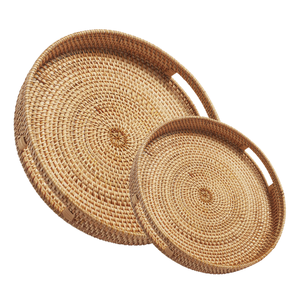 Panier/plateau en rotin rond en osier naturel Vente en gros Plateau en rotin tissé à la main écologique Décoration de table et panier de service alimentaire - Product Image 1