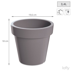 Vaso per Fiori in Plastica Lofly Colore Grigio 19,6 (lunghezza) x 19,6 (larghezza) x 18,1 (altezza) cm - Product Image 2