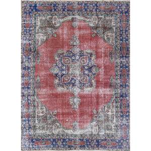 Alfombra Vintage de Lana 9x12, Anudada a Mano, con Diseño de Medallón Rojo y Naranja, Rectangular, Abstracta, para Pasillo, Entrada, Sala de Estar - Product Image 1