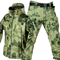 Conjunto de Chaqueta y Pantalones Cargo Softshell para Hombre, Ropa de Trabajo Utilitaria Impermeable y Cortavientos para Senderismo y Trekking al Aire Libre, con Bolsillos con Cremallera