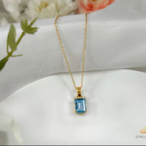 Collar de Oro con Forma de Flor de Citrino, Rubí y Topacio Azul 100% Natural, Collar de Lujo para Mujer, Chapado en Plata de Ley 925, Modelo SRCLOTHARS 18K5D-D62, Regalo - Product Image 1