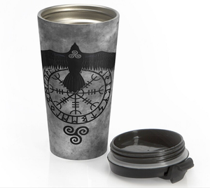 Taza de viaje de acero inoxidable Raven con regalo de aniversario de plástico negro, regalos de marido, regalo de parejas, regalos de Navidad - Product Image 2