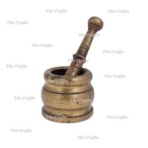 Latest Design Brass Gold Color Pestle And Mortar <b>Set</b> For Kitchenware Usage Premium Quality Imam Dasta In India - Product Image 2