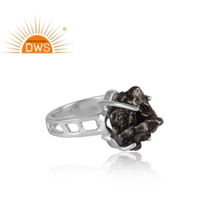Venta caliente fina plata esterlina meteorito natural piedra preciosa anillo apilable fabricante de joyería personalizada - Product Image 2