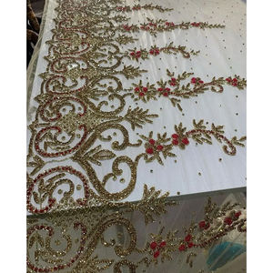 Fabrication indienne de tissu de luxe en dentelle Tissu de luxe en dentelle brodée 3D pour robe de soirée - Product Image 4