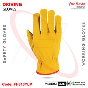 Guantes de conductor de cuero de vaca de Venta caliente con parte posterior elástica fruncida en color amarillo Guantes de trabajo de seguridad industrial para trabajadores - Product Image 5