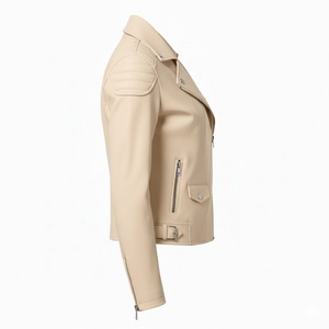 Cream Smooth Leather <b>Motorbike</b> Jacket Women Custom Bulk Wholesale Factory Price Biker Style Ladies Fashion Coat OEM Service - Product Image 4