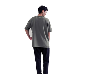 Camiseta de verano al por mayor para hombre, jersey con cuello redondo, tela tejida con hombros caídos y Media manga de gran tamaño, hecha de poliéster/algodón - Product Image 2