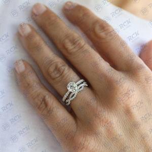 1,10 CTW conjunto nupcial de corte redondo anillo de moissanita para mujer/Joyería de diamantes de Plata de Ley 925 regalo de aniversario para ella - Product Image 1