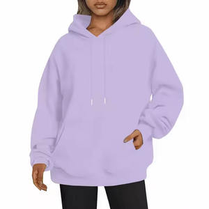 Sudadera con capucha para mujer de talla grande personalizada al por mayor, jersey de gran tamaño de otoño e invierno de estilo informal de alta calidad, forro polar liso teñido de manga larga - Product Image 3
