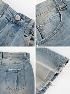 กางเกงยีนส์ผู้ชายทรงตรงระบายอากาศได้ดีกางเกงขาสั้นผ้ายีนส์ซักแบบวินเทจสำหรับฤดูร้อน - Product Image 6