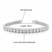 Pulsera de Tenis JJ BRAVO de Oro Blanco Sólido de 14K con Baño de Rodio, Diamantes Cultivados en Laboratorio de 4mm y 10.29Ct, 18cm, Joyería Fina Clásica Unisex