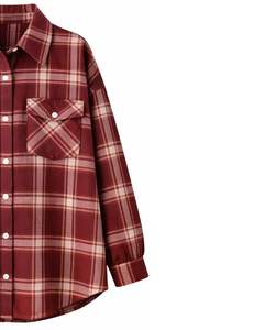Camisa Oversize de Franela a Cuadros para Mujer, Color Granate, Manga Larga, Casual, con Bolsillos, Suave, para Otoño e Invierno, Venta al por Mayor - Product Image 3