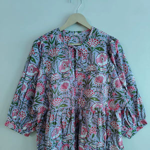 Vestido Largo de Verano Informal para Mujer, Estampado Floral, Cuello en V, Manga Larga, Hecho a Mano, de Algodón, Estilo Clásico, Marca de Arte y Artesanía - Product Image 1