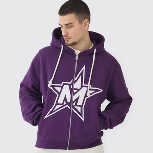 Sudadera con capucha oficial cuadrada de gran tamaño púrpura alta más vendida y Jogger relajado ropa de calle de peso pesado diseño personalizado - Product Image 1