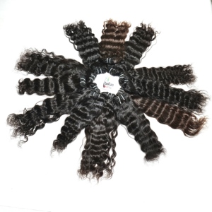 Extensions de cheveux humains vierges bruts en gros, alignés sur les cuticules, bouclés, non traités, avec styles tissés et bouclés, noir naturel - Product Image 5