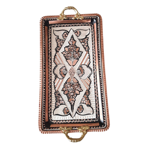 Plateau de service rectangulaire en cuivre artisanal, plateau à thé et à café avec poignée en laiton, aspect vintage, 100% cuivre pur, plat décoratif - Product Image 1