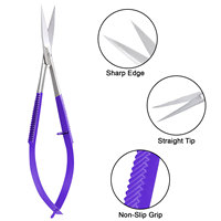 Outil pointu droit à haute cuticule accepter la couleur violette lame tranchante droite coupe ciseaux à cuticules ressort en acier inoxydable