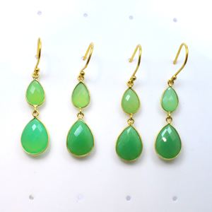 Chrysoprase calcédoine pierres à facettes boucles d'oreilles or boucles d'oreilles à la mode bijoux en laiton balancent composant boucles d'oreilles - Product Image 2