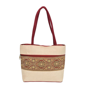 Sac fourre-tout écologique de qualité supérieure en tissu de jute laminé avec poignée rembourrée à motif géométrique et fermeture éclair supérieure - Product Image 4