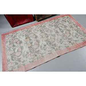 Tapis vintage 3,8x6,4 pieds, tapis turc en laine abstrait rouge et vert - Product Image 1